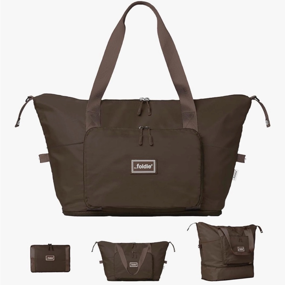 Brown Foldie Bag for travel fits under seat in airplane